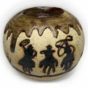 Vintage Western Wild Horses Cowboy Drip Lava Glaze Votive Candle Holder